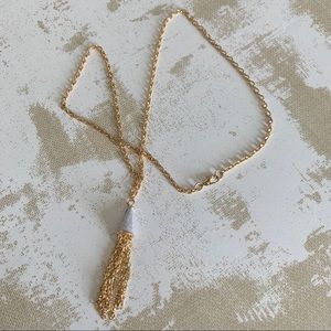 Long Costume Gold and Rhinestone Tassel Necklace